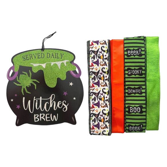 Witches Brew Wreath Kit - DIY Halloween Wreath Craft Kit with Sign & Ribbon - Picture 1 of 5